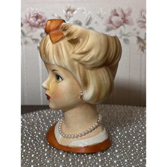 VINTAGE RELPO TEEN 2011 LADY HEAD VASE, Orange - Picture 4 of 9